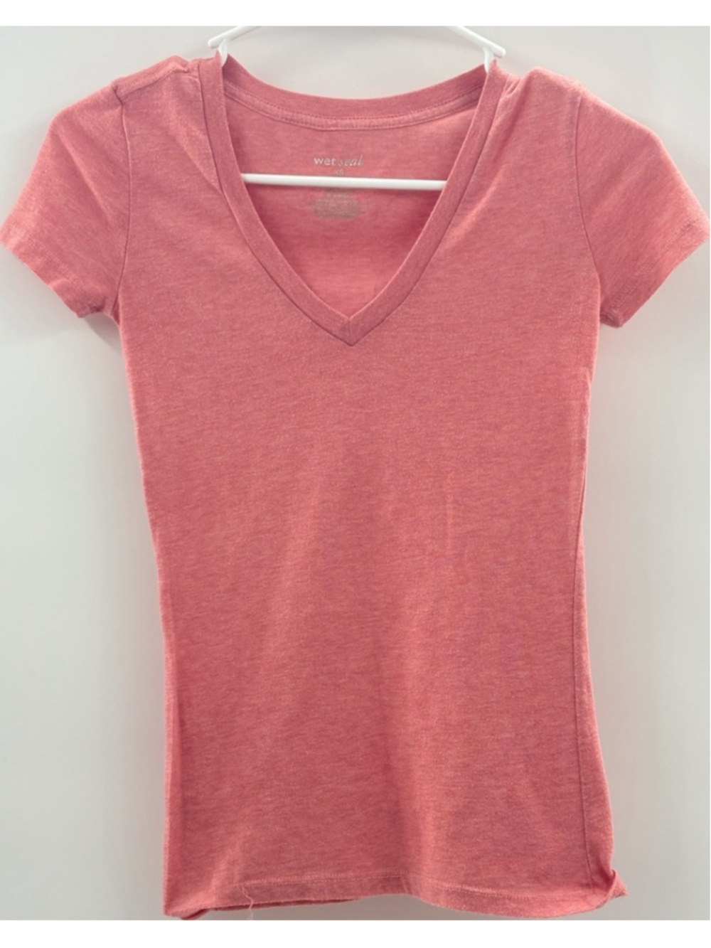 Wet Seal T Shirt Womens Extra Small Pink V-Neck Short Sleeve Soft Basic Y2K XS